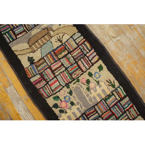 1930s Pictorial American Hooked Rug Runner - Antique Rug Studio