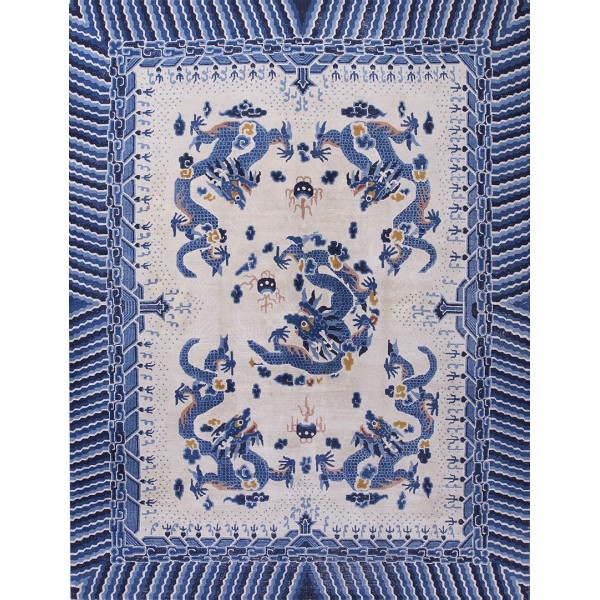 Early 20th Century W. Chinese Ningxia Dragon Carpet