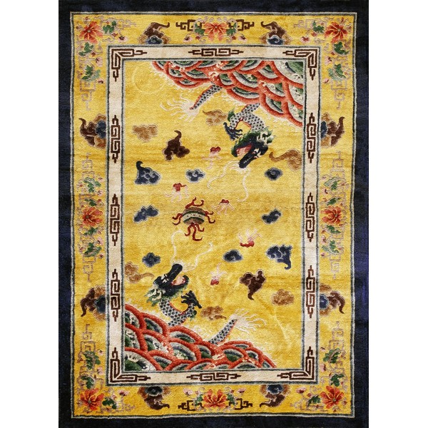 1920s Chinese Silk Dragon Carpet 