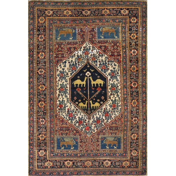 19th Century W. Persian Senneh Carpet with Lions & Camels